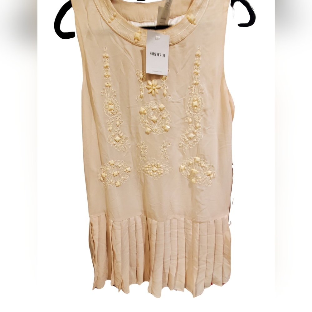 Elegant  Forever 21 Large Beaded Embroidered Drop-Waist Dress